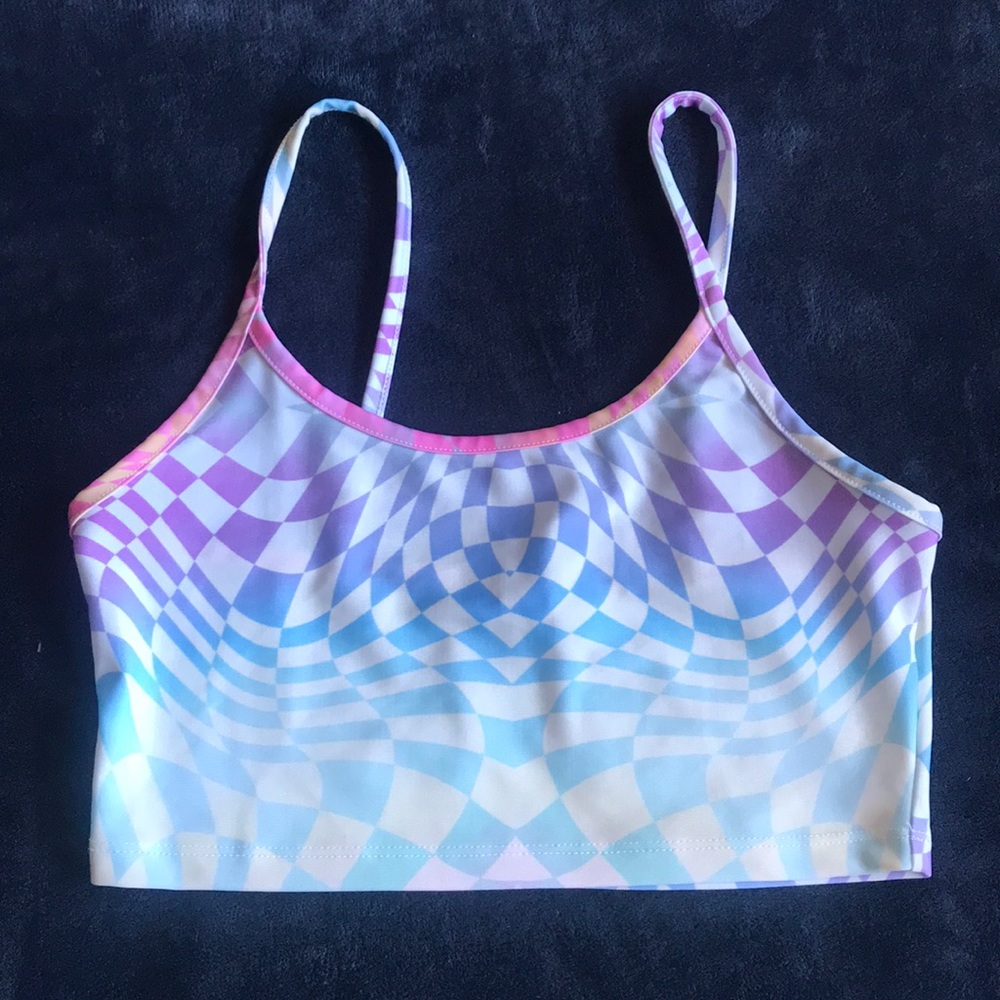 Rainbow Stretchy Checkered Cropped Cami